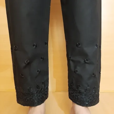 Alternative view of Floral Black Cotton Embroidered Trouser