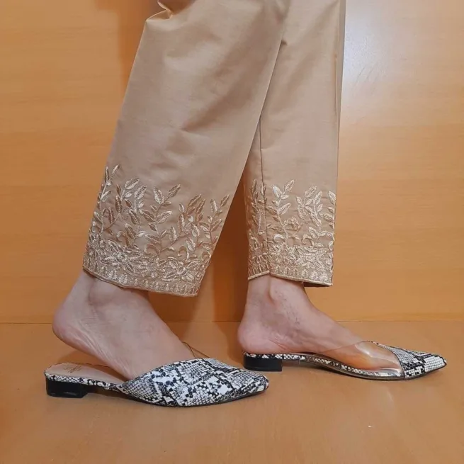 Embroidered Beige Pants