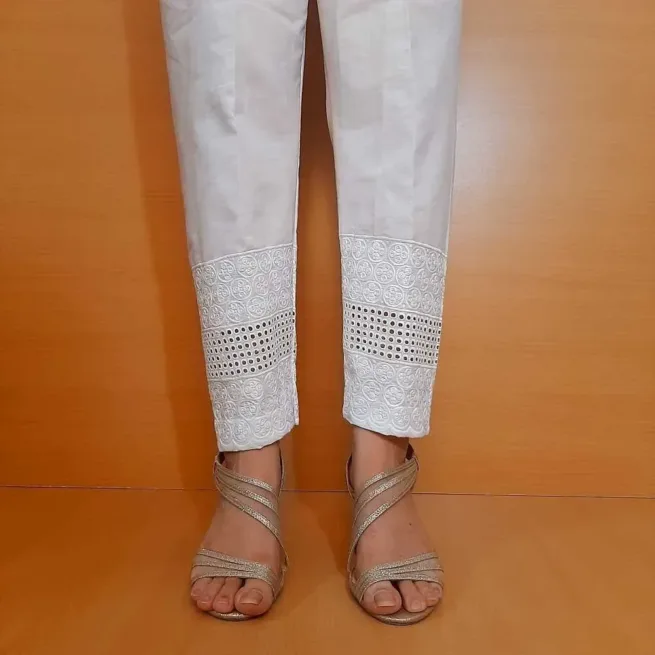 White Embroidered Pants
