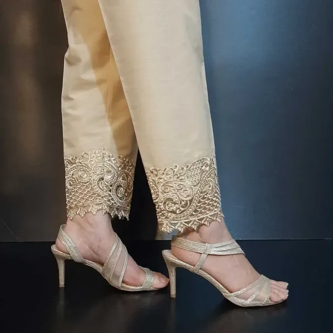 Beige Embroidered Trousers