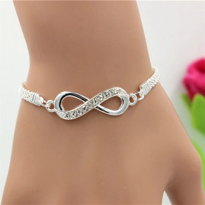 Rhinestone Infinity Bracelet Silver Pendant Charm