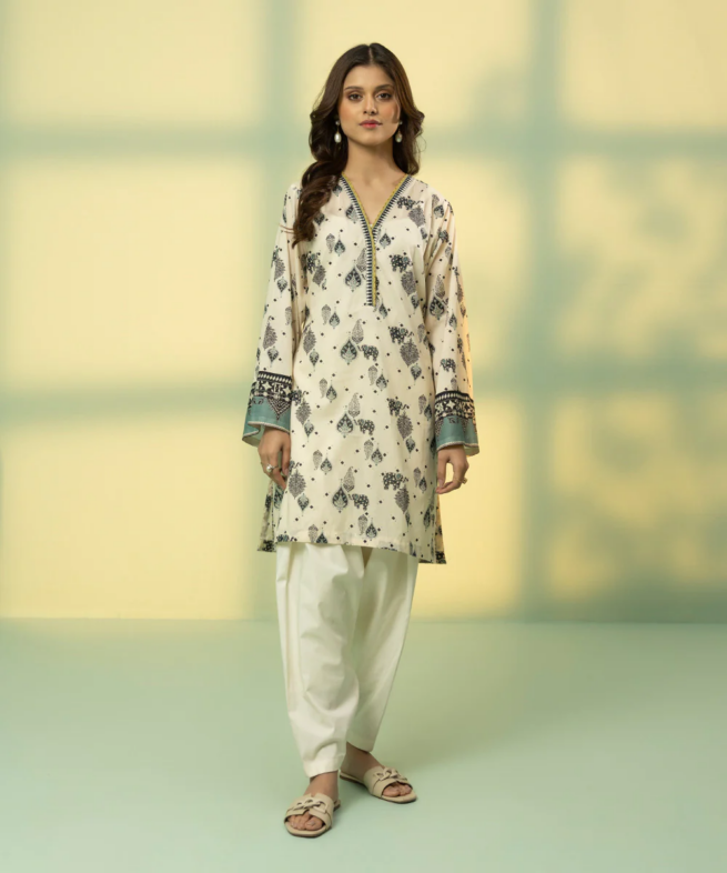 Leaf Print Sapphire Lawn Kurti