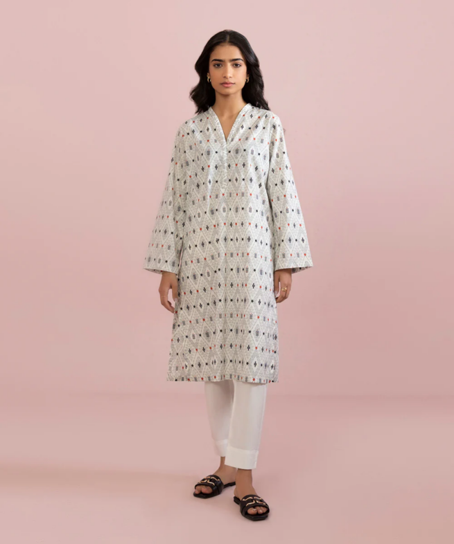 White Pastel Lawn Kurti