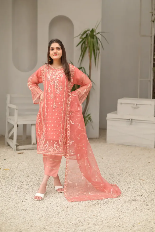 Peach Organza Suit