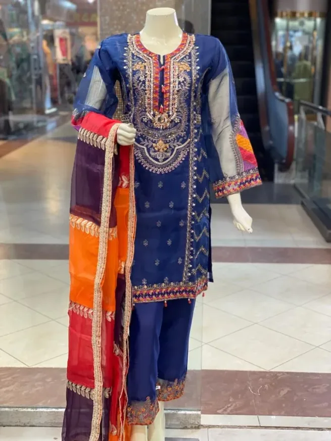 Embroidered Organza Three Piece Wedding Suit