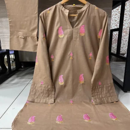 Pastel Brown Embroidered Lawn Suit