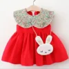 Baby Girls Red Collared Bag Dress