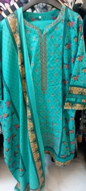 Turquoise Embroidered 3 Piece Lawn Salwar Suit