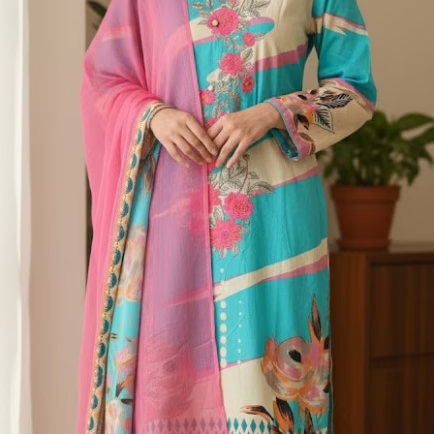 Ready Made Floral Embroidered Salwar Kameez
