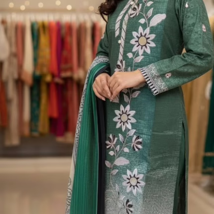 Green Embroidered 3 Piece Lawn Suit