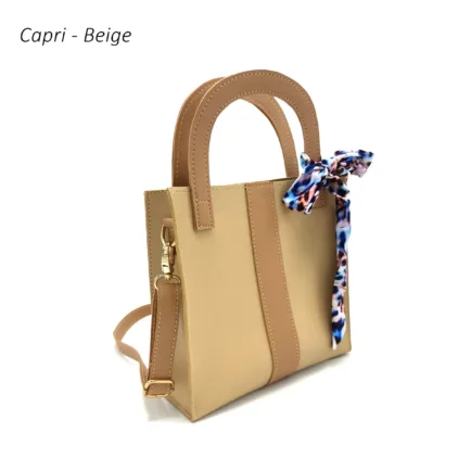 Alternative view of Small Beige Leather Tote Handbag with Pouch