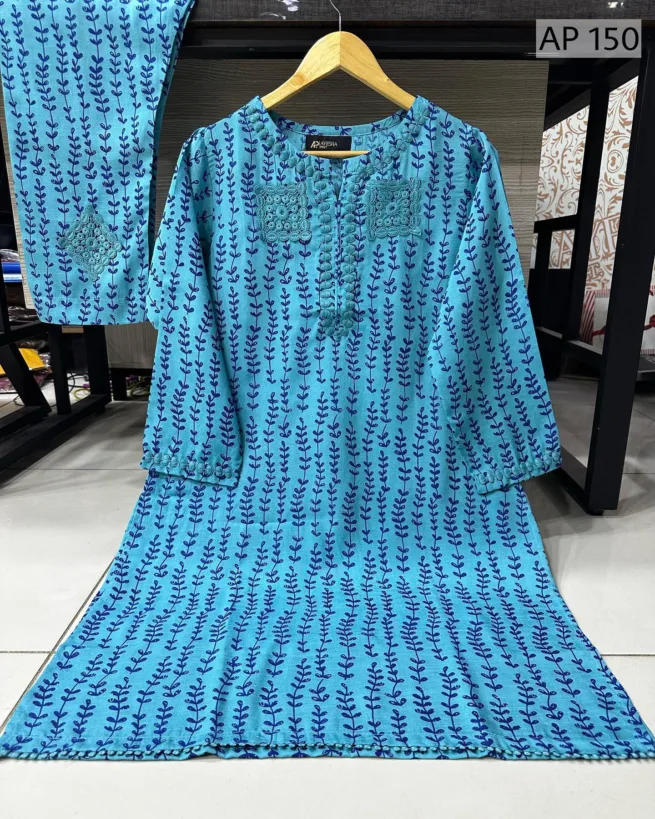 Blue Lace Embroidered Trouser Suit