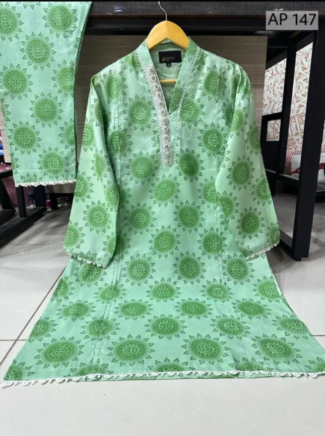 Embellished Mint Cotton Suit