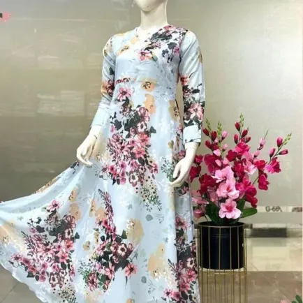 White Floral Printed Maxi Long Dress