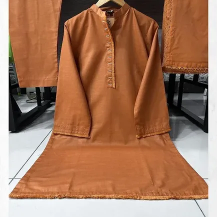 Rust Orange Khaddar 3 Piece Trouser Suit
