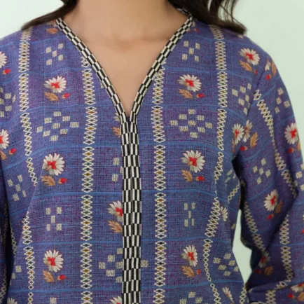 Alternative view of Floral Sapphire Khaddar Kurta