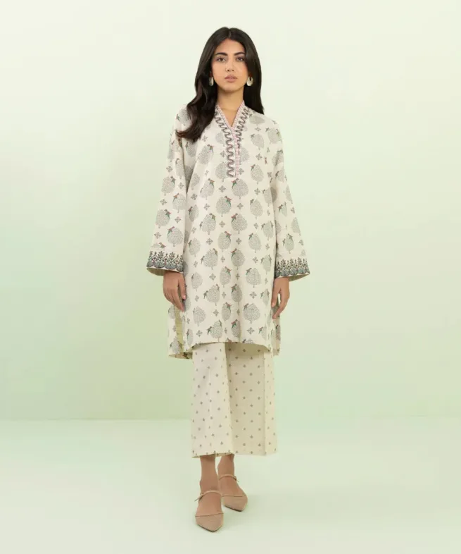 Sapphire Designer Khaddar Kurta in Off White