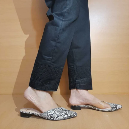 Black Embroidered Cotton Trouser