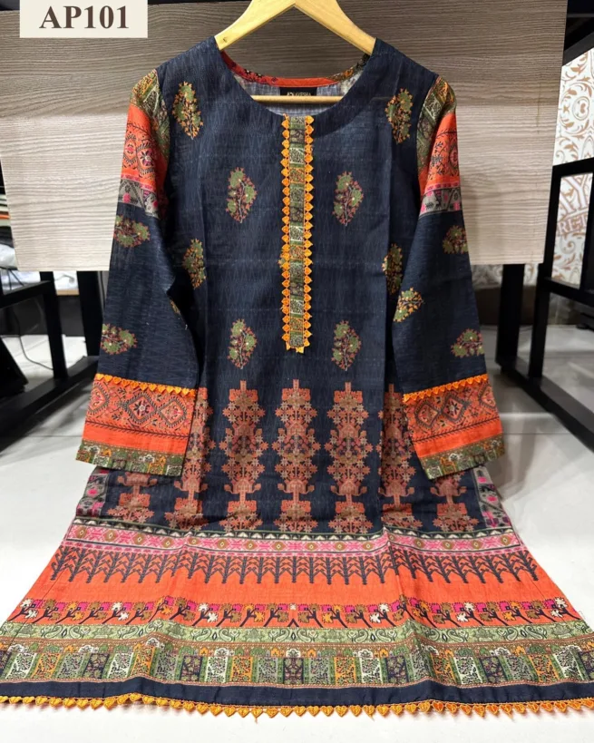 Black Khaddar Printed Kurta