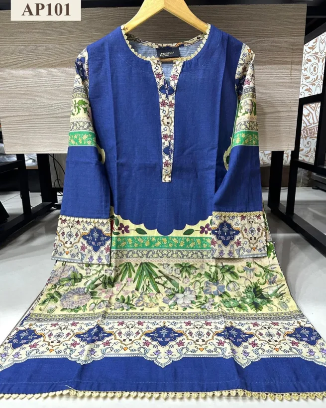 Blue Printed Khaddar Kurta