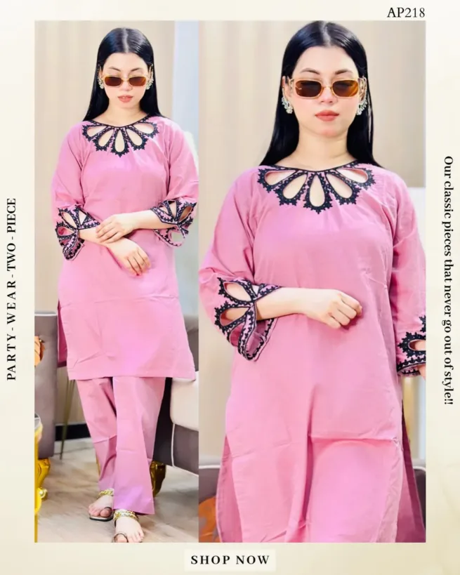 Party Wear Two Piece Pink Cotton Suit