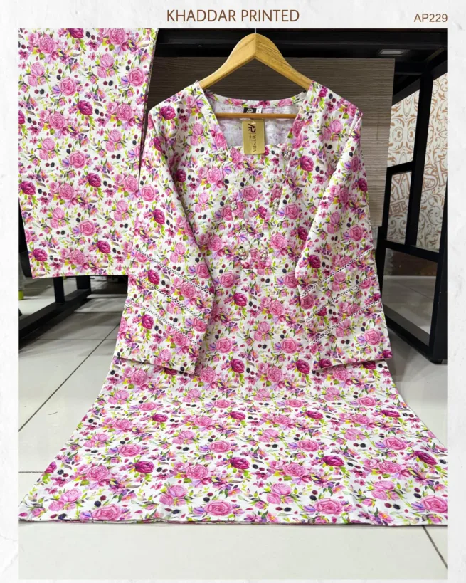 Floral Pearl Detail Khaddar Co ord Suit