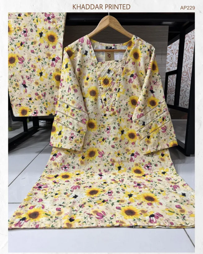Sunflower Print Khaddar Co ord Suit