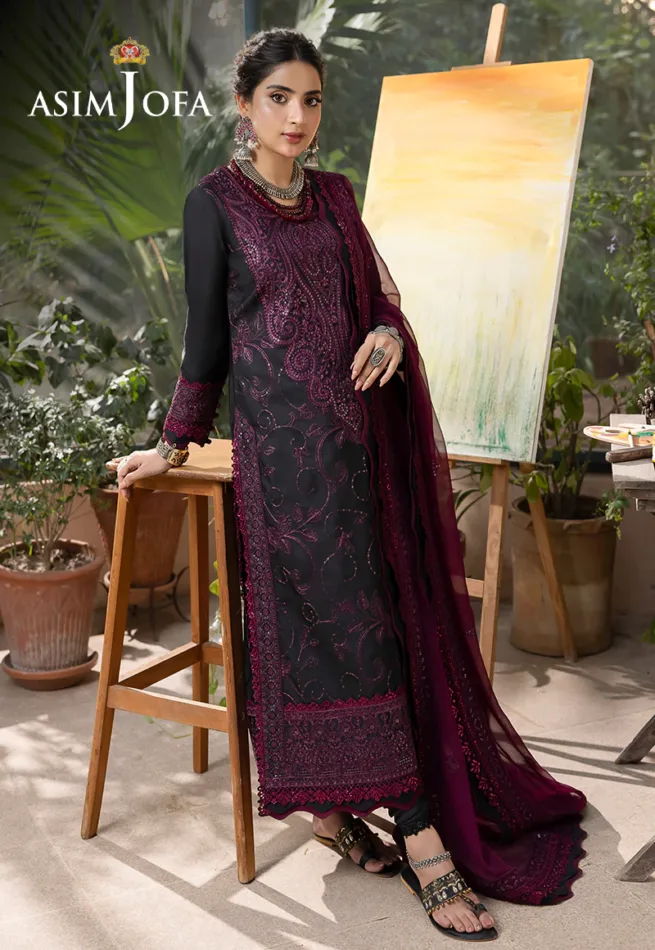 Unstitched Asim Jofa Lawn Silk Suit