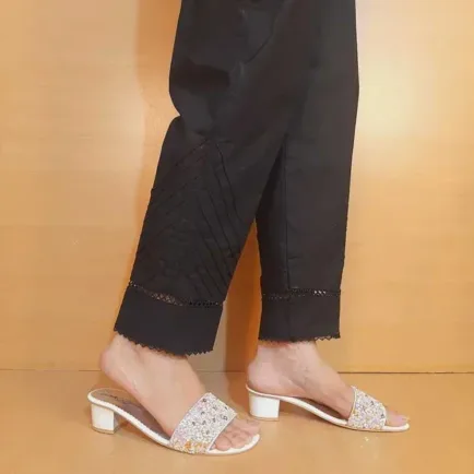 Pleat & Lace Detail Cotton Trouser
