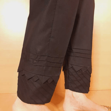 Black Pleated Cotton Formal Wear Trouser