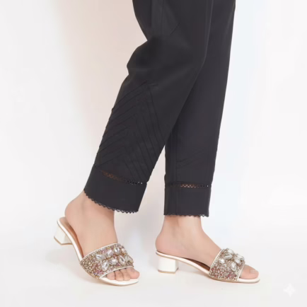 Pleat & Lace Detail Cotton Trouser