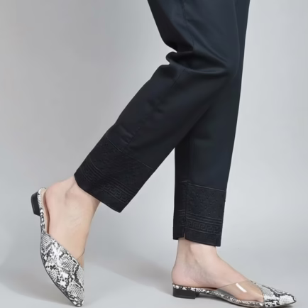 Black Embroidered Cotton Trouser
