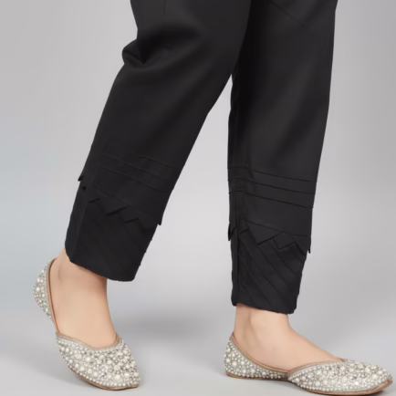 Black Pleated Cotton Formal Wear Trouser
