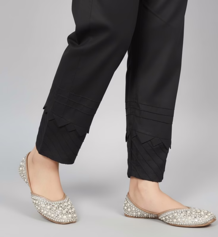 Black Pleated Cotton Formal Wear Trouser