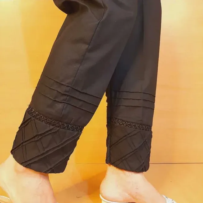 Women's Black Pleated Pintuck Trouser