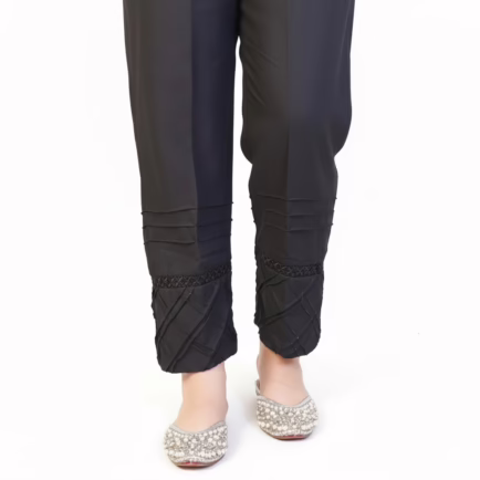 Women's Black Pleated Pintuck Trouser