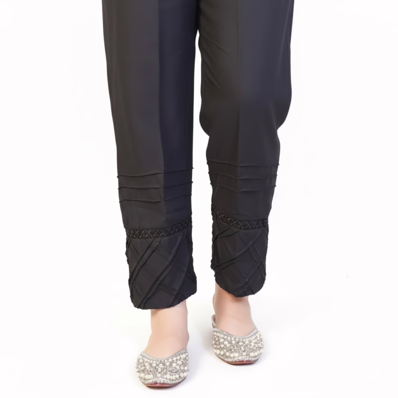 Women's Black Pleated Pintuck Trouser