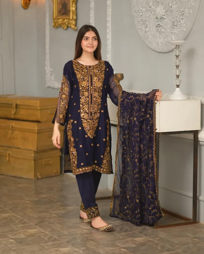 Embellished 3 Piece Luxury Chiffon Suit