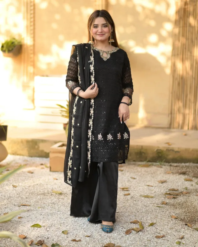 Black Chiffon Gharara Wedding Suit