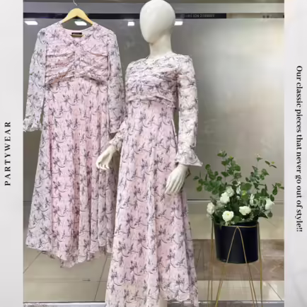 Pink Floral Chiffon Maxi Dress