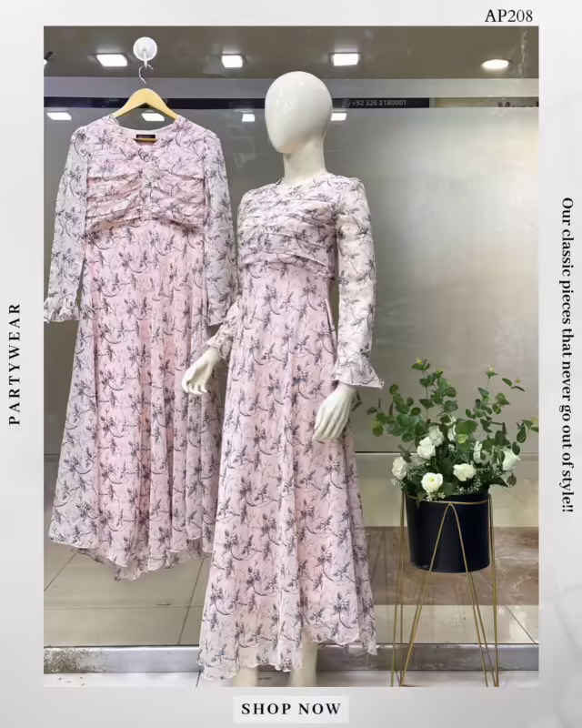 Pink Floral Chiffon Maxi Dress