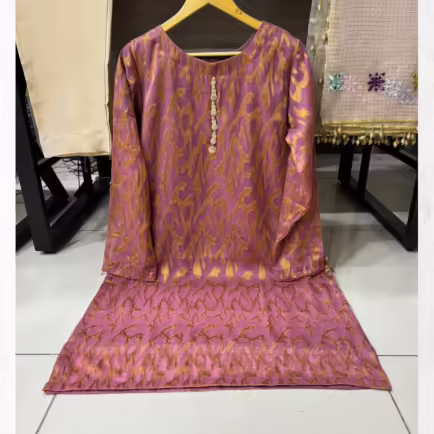 Pink Embellished Chiffon Jacquard Salwar Suit