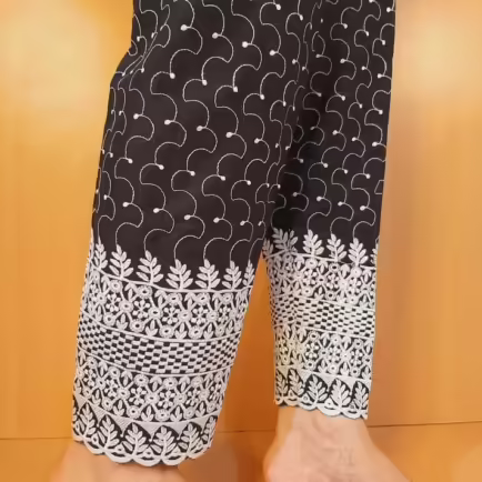 Alternative view of Black & White Chikankari Embroidered Trouser