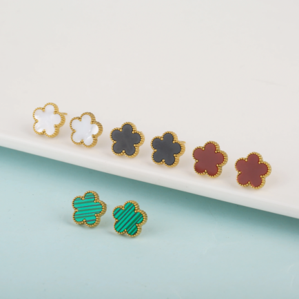 Five Leaf Clover Gold Plated Stud Earrings