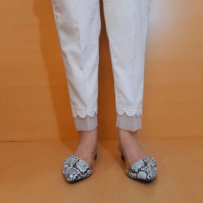 Scalloped Organza Patti Detail Cotton Trouser