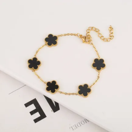 Alternative view of Leaf Clover High Quality Bracelet - Black & White