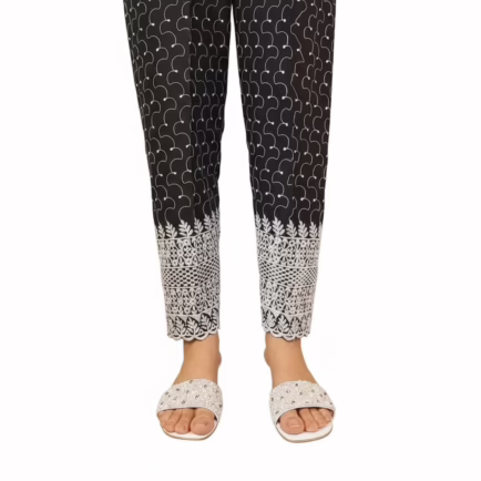 Black & White Chikankari Embroidered Trouser