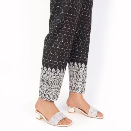 Alternative view of Black & White Chikankari Embroidered Trouser