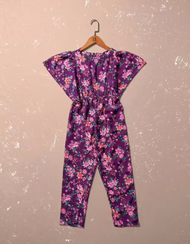 Girls Floral Printed Jumpsuit