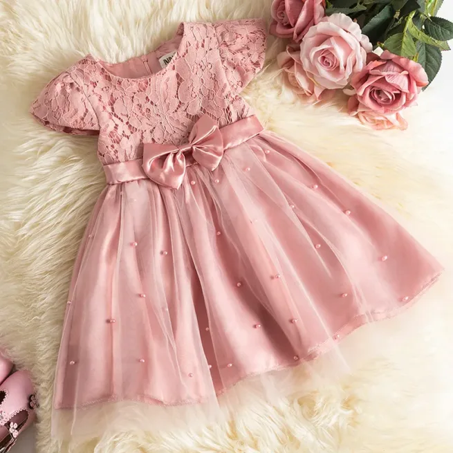 Pink Embroidered Mesh Dress